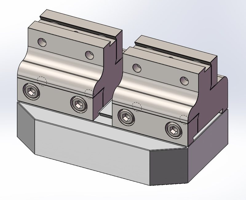 SolidWorks model of a two-station dovetail workholding pallet